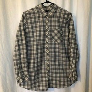 Banana Republic Men's Sz Medium Cotton Button Up Shirt Grey & White Check Plaid